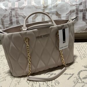 Nine West Cream and Gold Shoulder Bag with Quilted Design